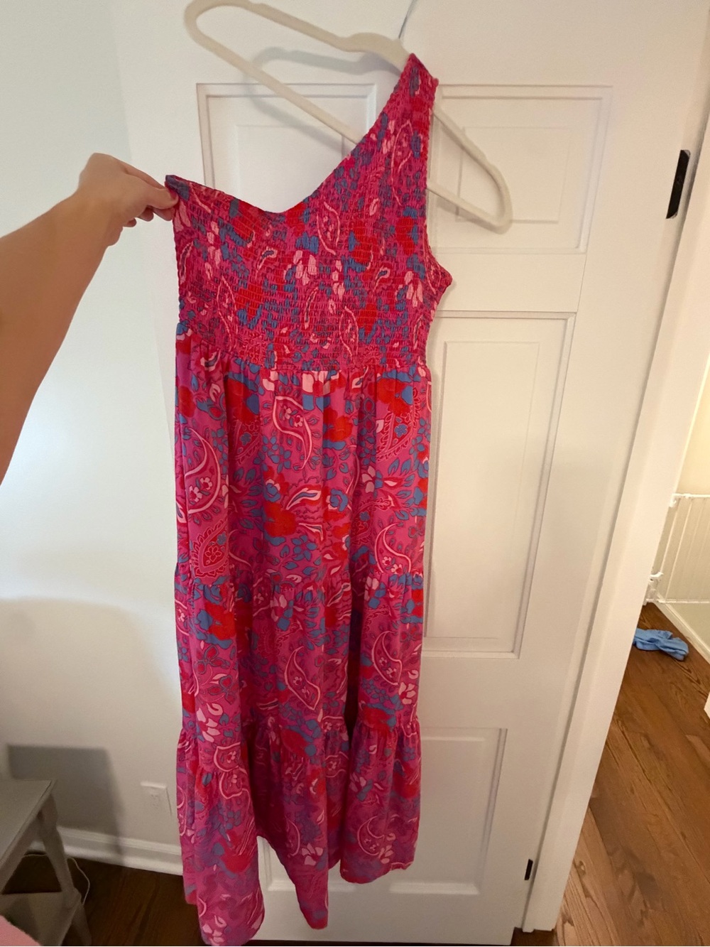 Women’s One-Shoulder Pink Paisley Maxi Dress
